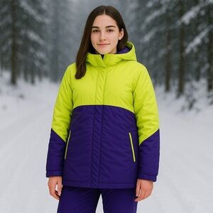 686 Girls XL Wendy Insulated Ski Snowboard Jacket Coat‎ Youth Purple Neon Yellow